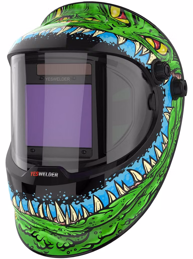 Maschera per saldatura con ampio campo visivo, maschera per saldatura a colori, alimentata a energia solare, con design laterale