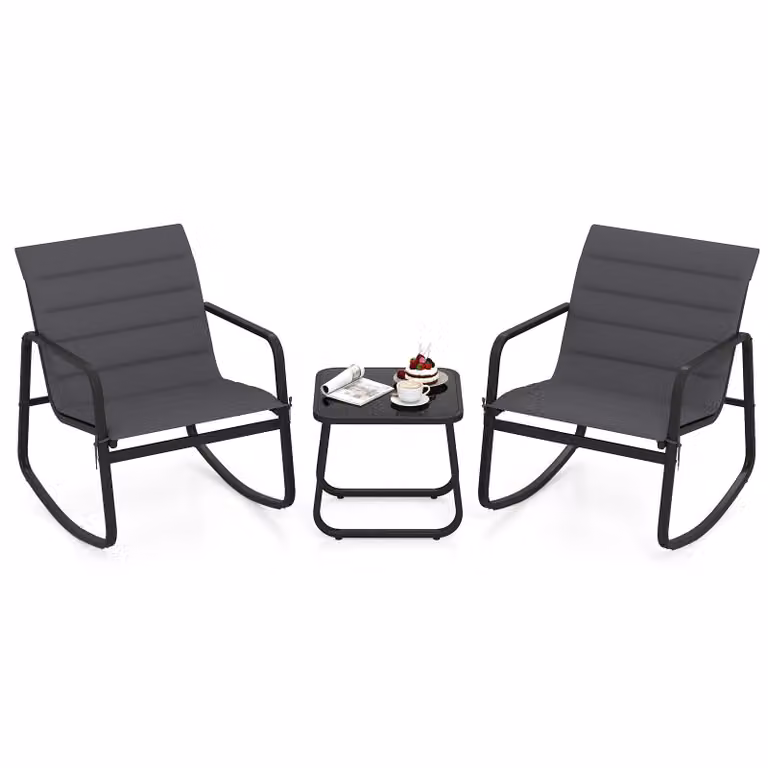 COSTWAY Set di mobili da giardino a 3 pezzi, set di mobili da balcone, 2 sedie a dondolo con tavolo e cuscini, set da balcone, mobili da patio, set da giardino, gruppo di sedute