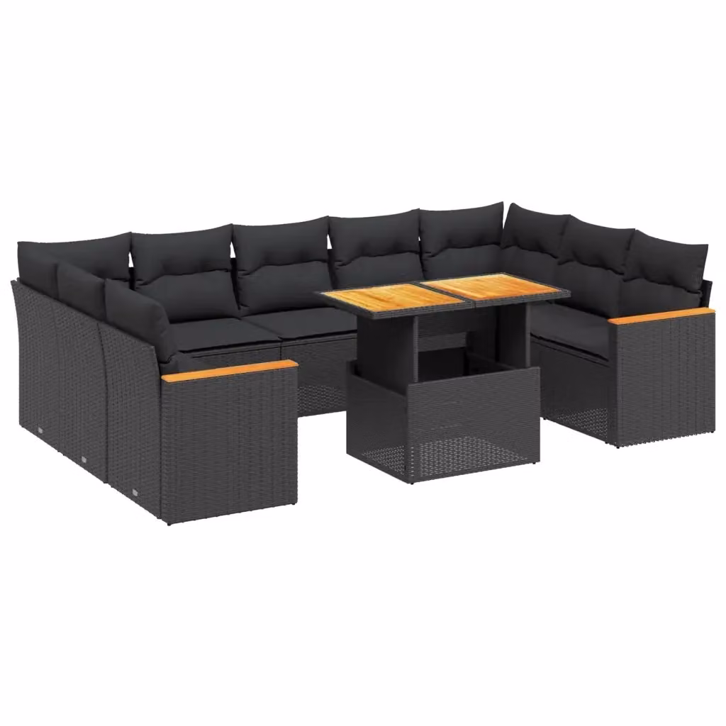Set di Divani da Giardino VIDAXL in Polyrattan Nero con Cuscini, Design Moderno a L, 11 Pezzi – 2