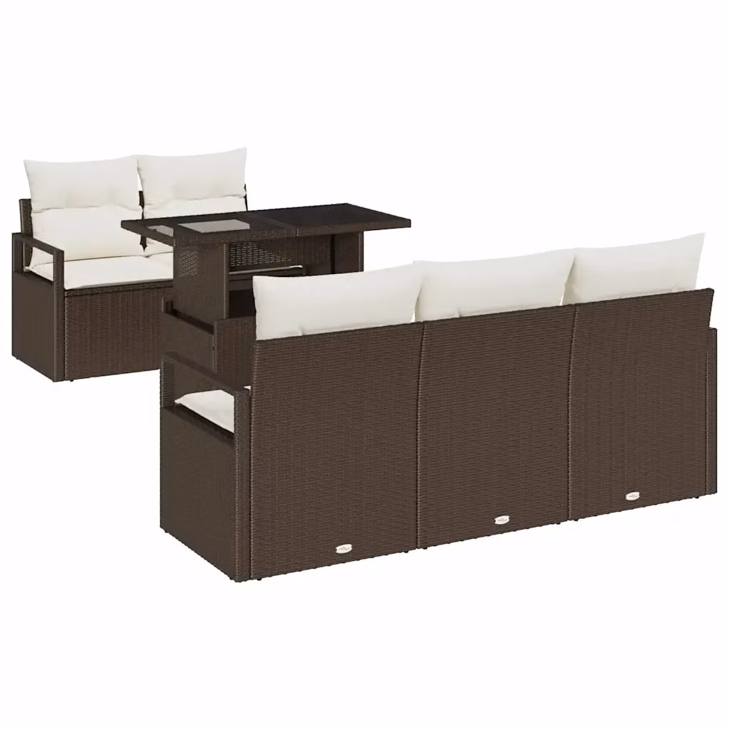 Set Divano da Giardino vidaXL 6 Pezzi a Forma di U con Cuscini Marrone e Beige – 2