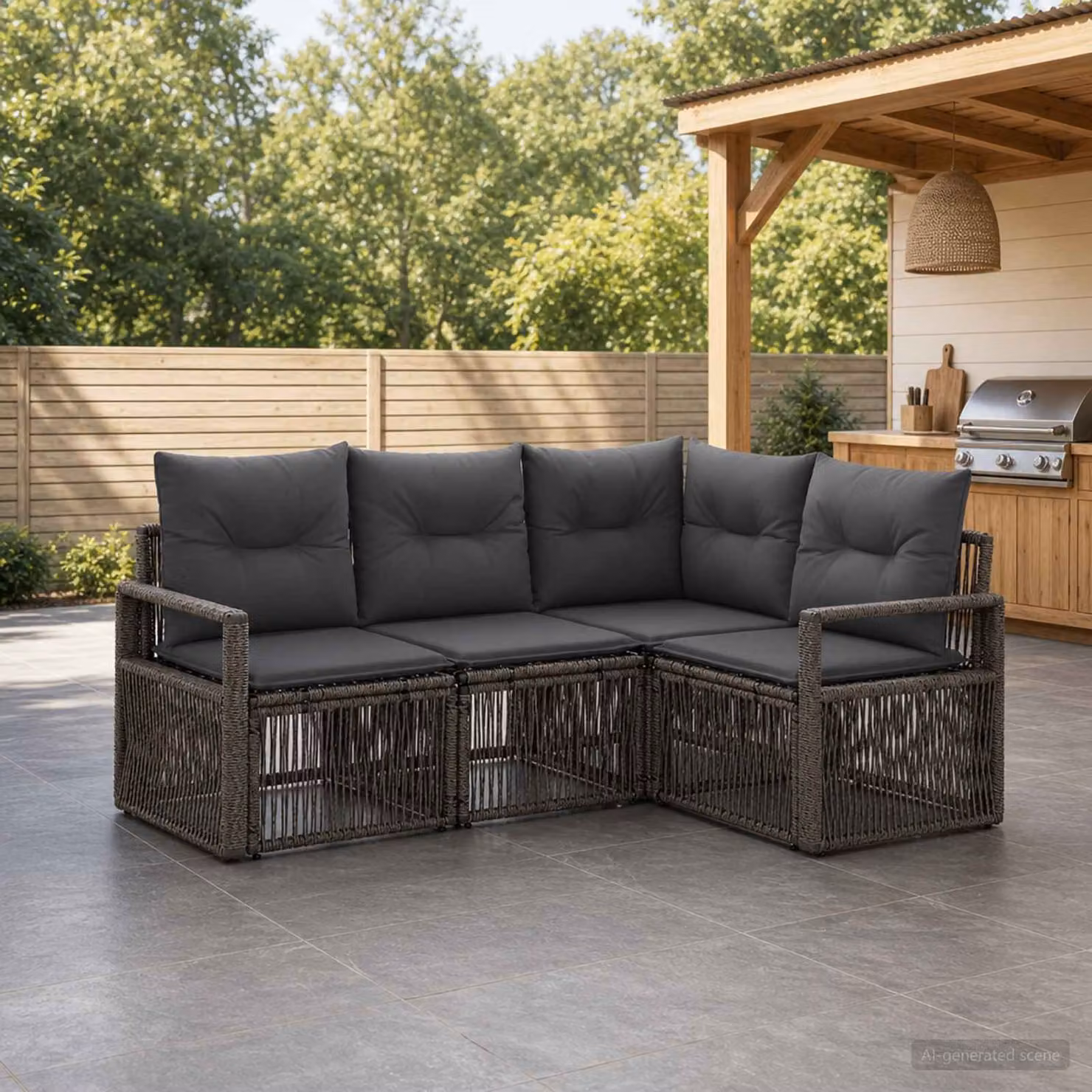 Set Divano da Giardino vidaXL a L in Polyrattan Grigio con Cuscini e Rivestimenti Rimovibili