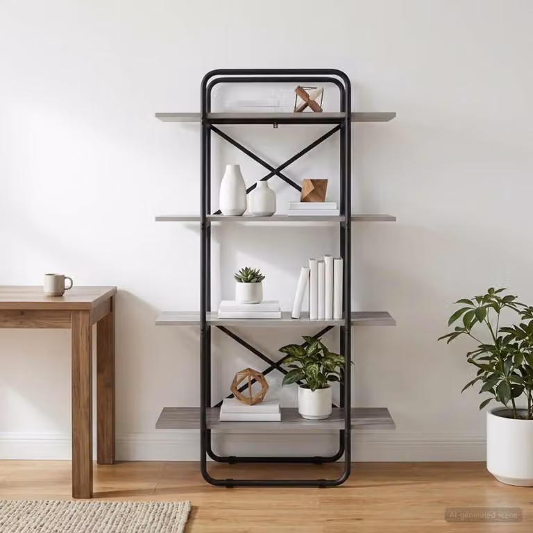 Libreria vidaXL a 4 livelli in stile industriale, colore grigio, L 60 cm x P 35 cm x H 140 cm