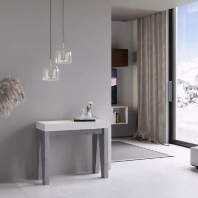 Consolle allungabile 90x40/300 cm Naxy Mix piano bianco frassino - struttura cemento