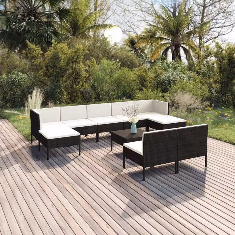 Maison Exclusive - Set da giardino da 10 pezzi con cuscini in rattan sintetico nero