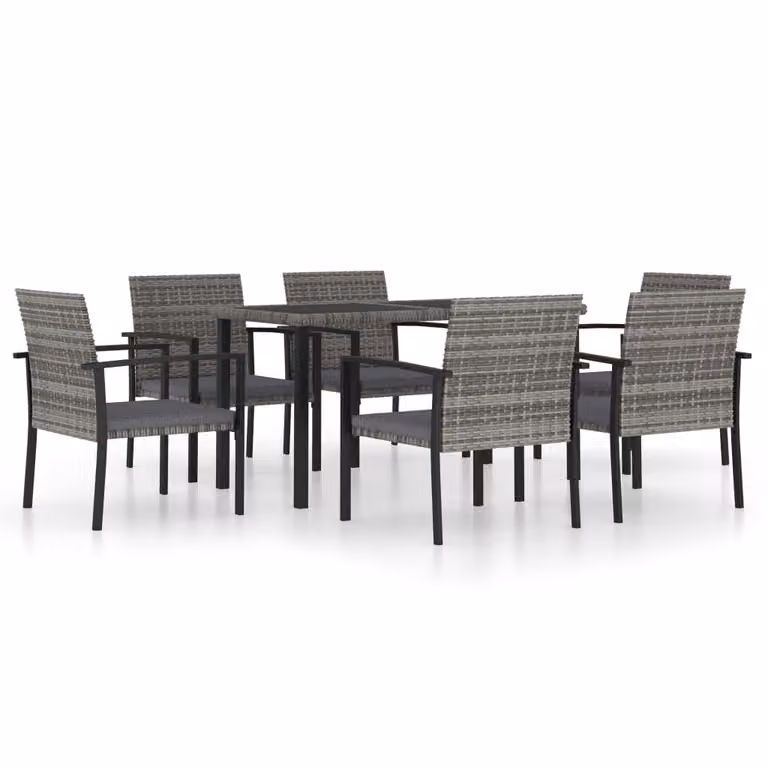 Set da Pranzo da Giardino 7 pz in Polyrattan Grigio