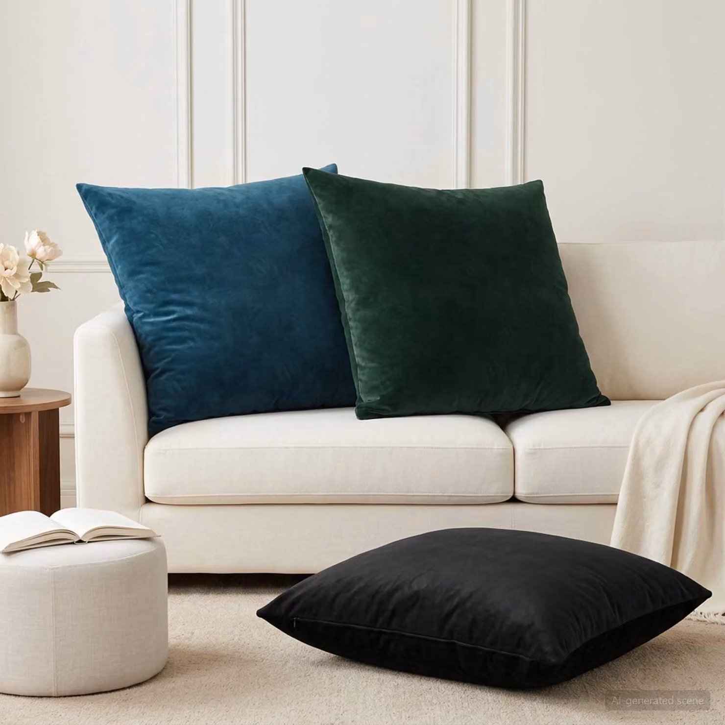 Set di 2 cuscini vidaXL HEERLEN in velluto nero, forma quadrata, 70 x 70 cm