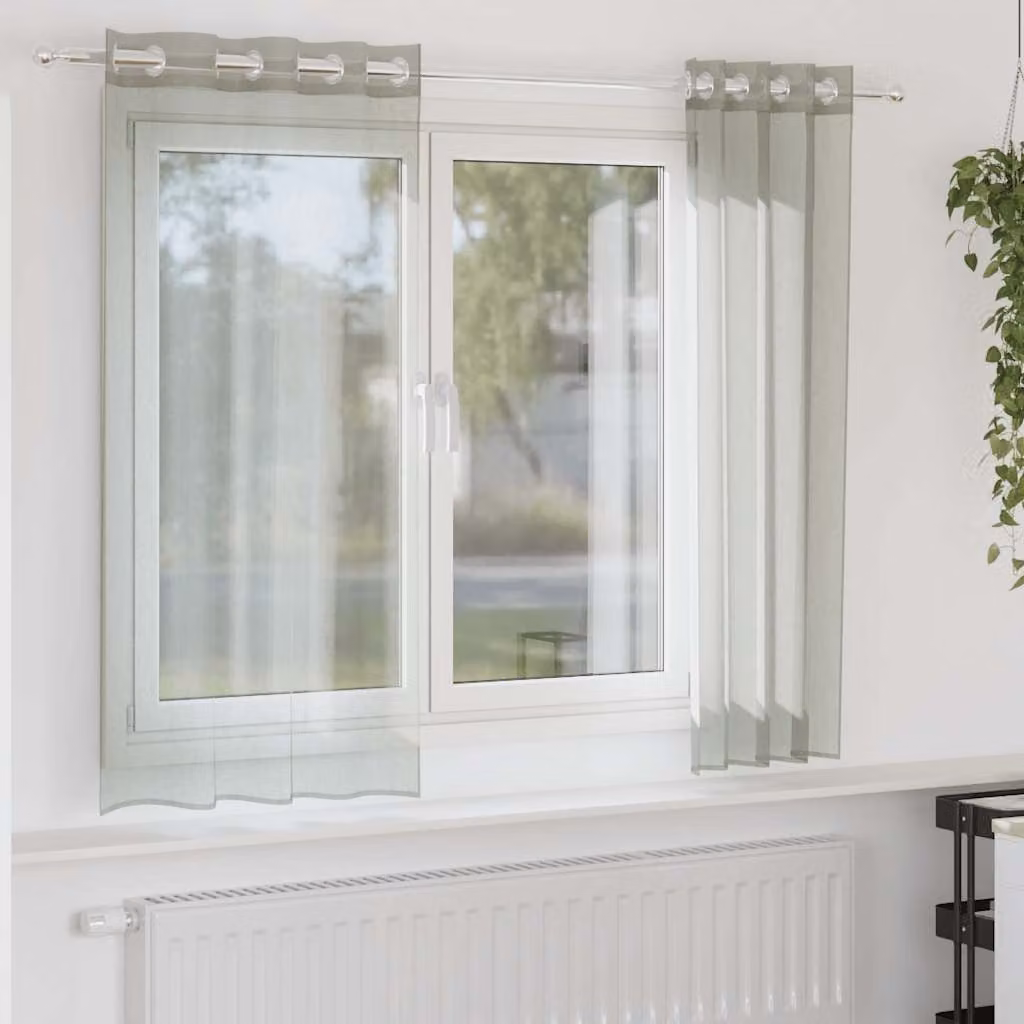 Set di 2 tende in voile semi-trasparenti vidaXL con occhielli, colore grigio, L 140 cm x H 140 cm