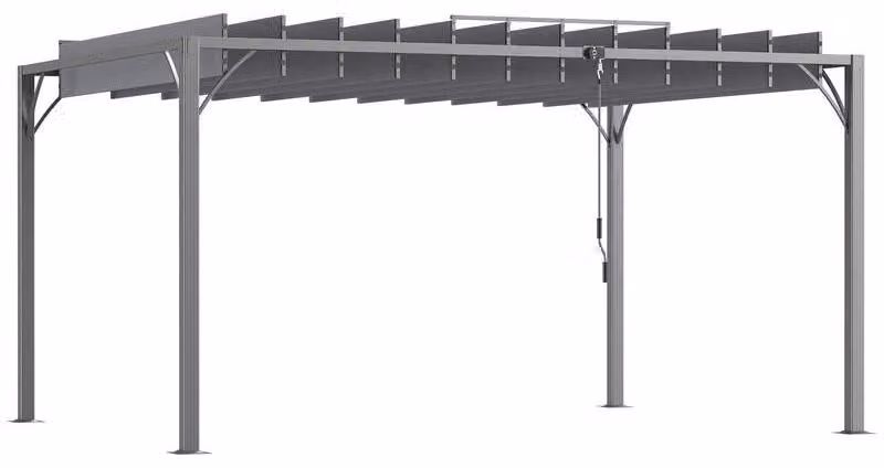 Pergola bioclimatica, dimensioni 4x3 metri, alluminio grigio, protezione UV 50+