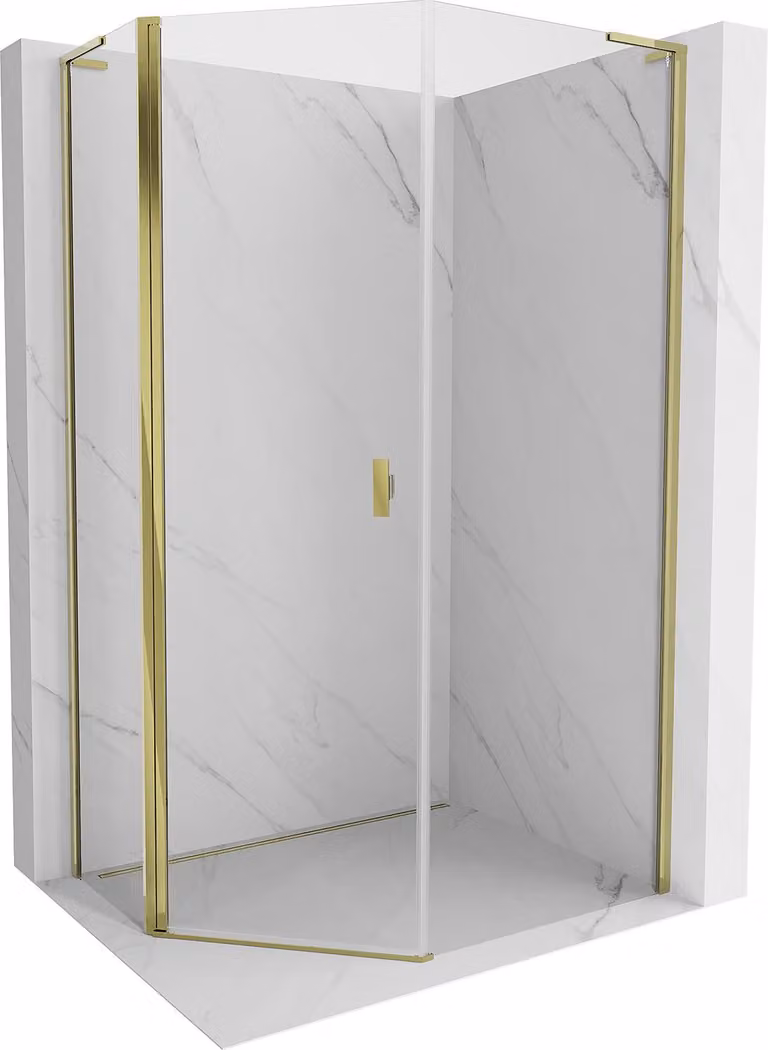 Mexen Mist L cabina doccia pentagonale asimmetrica a battente 80 x 90 cm, trasparente, oro - 8A8L-080-090-50-00