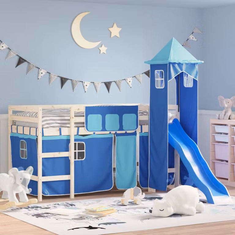 vidaXL Tende per Letto a Soppalco per Bambini con Torre, Blu, in Poliestere