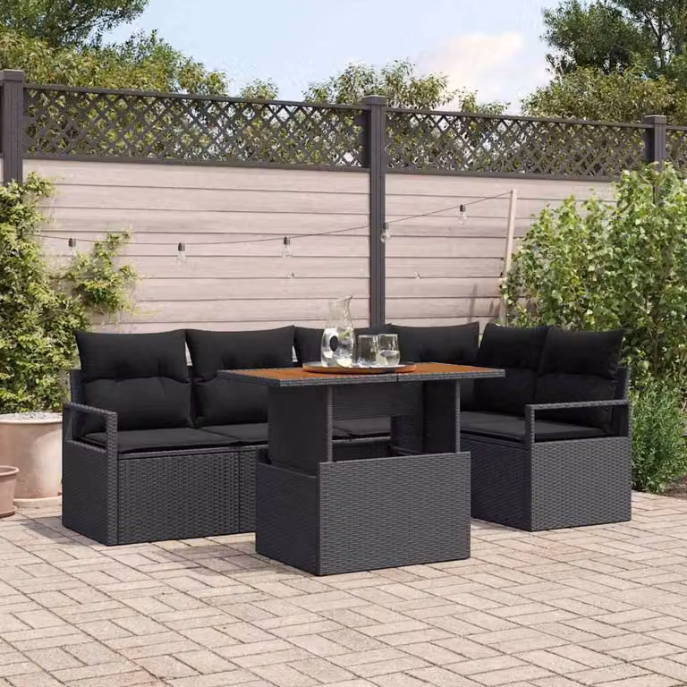 Maison Exclusive - Set da giardino composto da 6 pezzi, divano in rattan sintetico nero