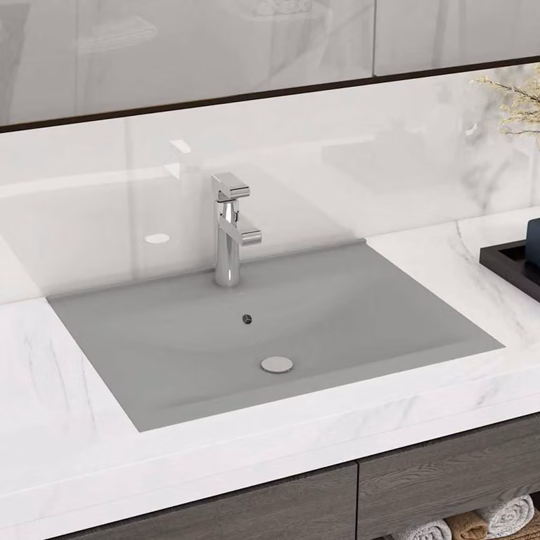 Lavabo rettangolare sospeso vidaXL in ceramica grigio, L: 60 cm, P: 46 cm, H: 16 cm
