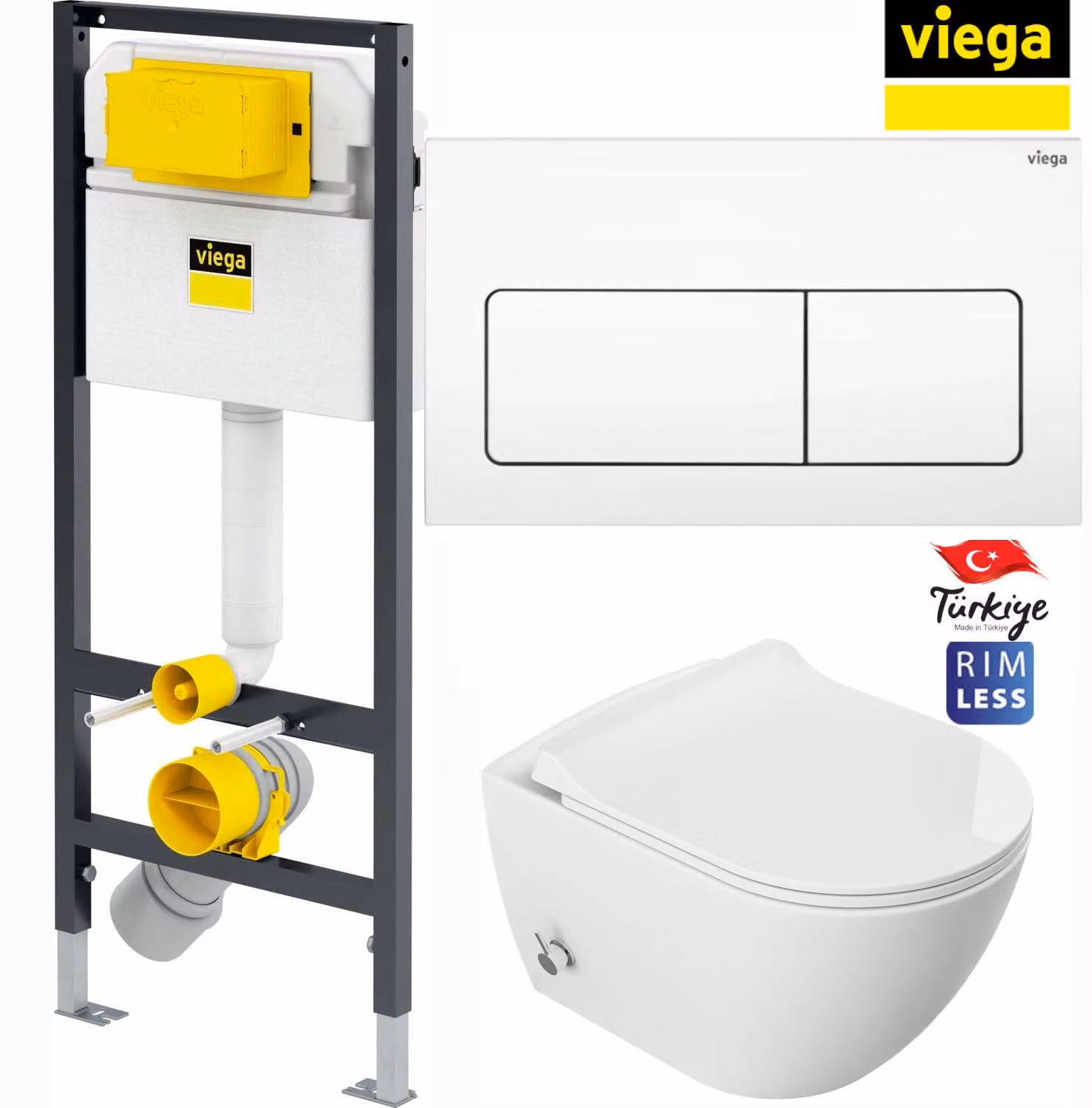 Domotechnik | WC compatto con bidet - 51x36x32,5 cm - Sedile Duroplast Slim Softclose - WC sospeso - Viega Prevista Dry