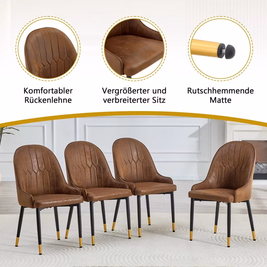 Set di 2 sedie da pranzo ergonomiche REDOM in tessuto marrone con struttura in metallo nero, Altezza: 91 cm – 2