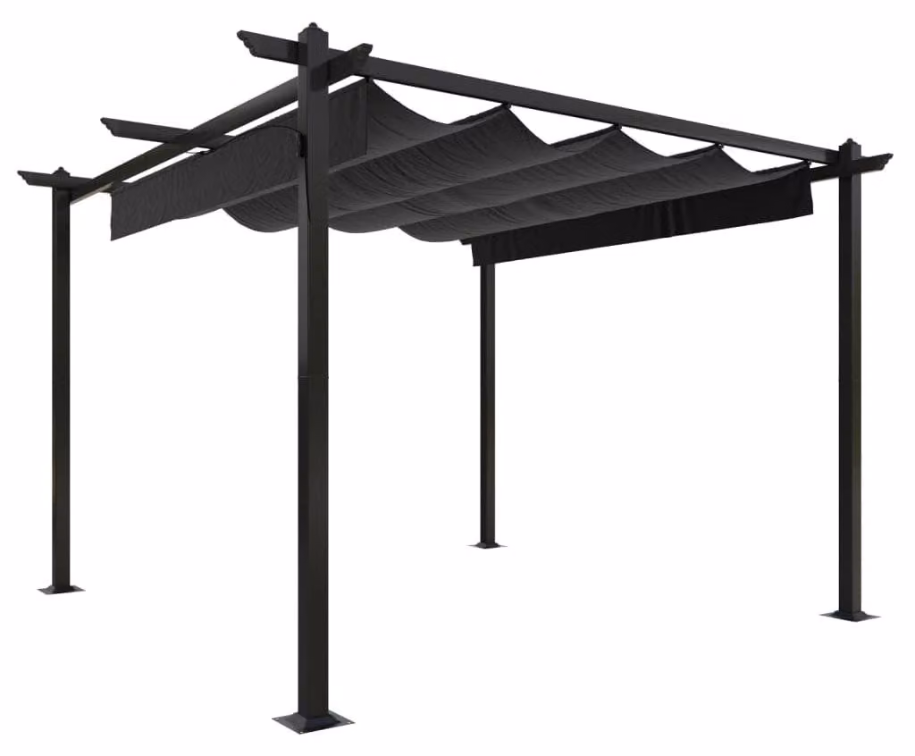 Gazebo da giardino con tetto retrattile - 3 x 3 metri - Acciaio verniciato a polvere - Grigio antracite - Resistente all'acqua