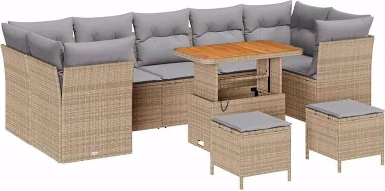 Set Divano da Giardino 10 pcs Beige polyrattan