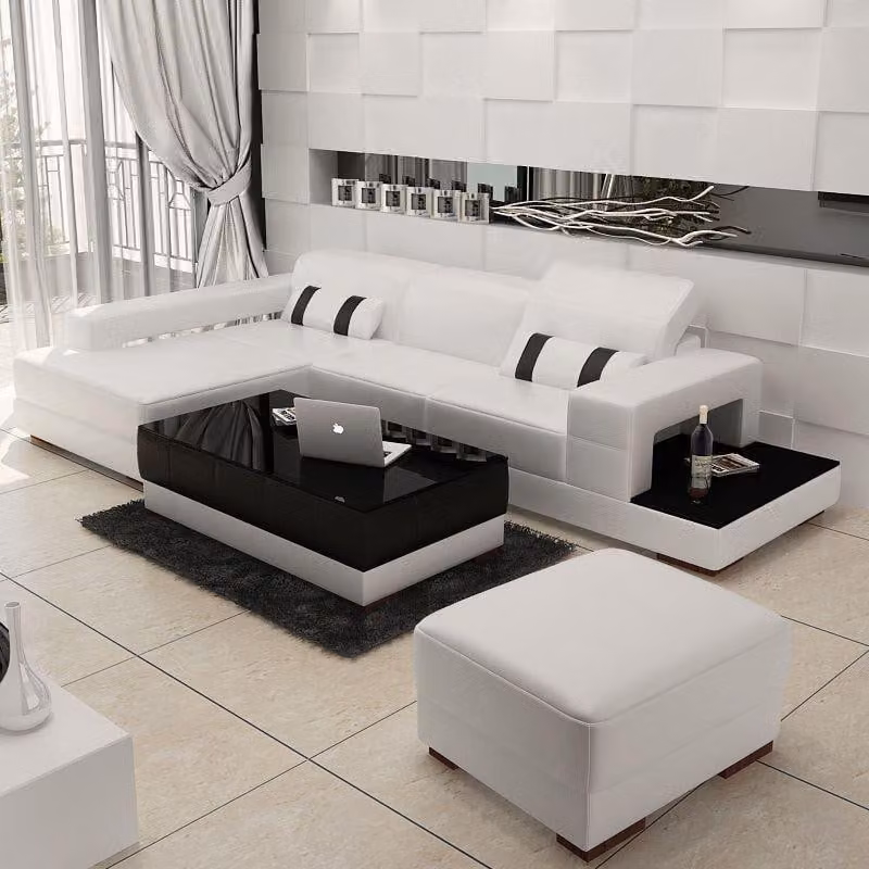 Ecksofa Couch Polster Wohnlandschaft Leder Eck Sofas Garnitur L-Form mit Hocker