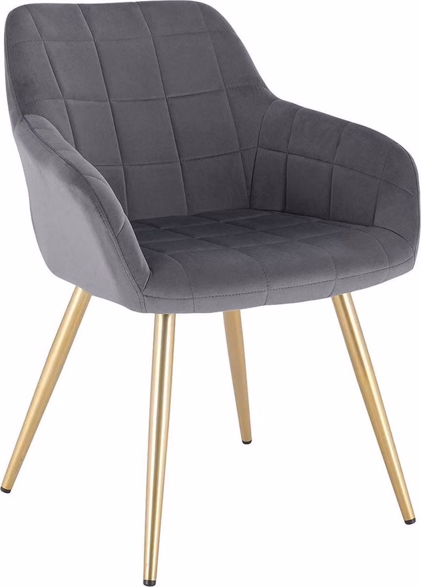 Sedia da pranzo in velluto grigio scuro - Gambe dorate - Altezza 47cm - Sedia singola