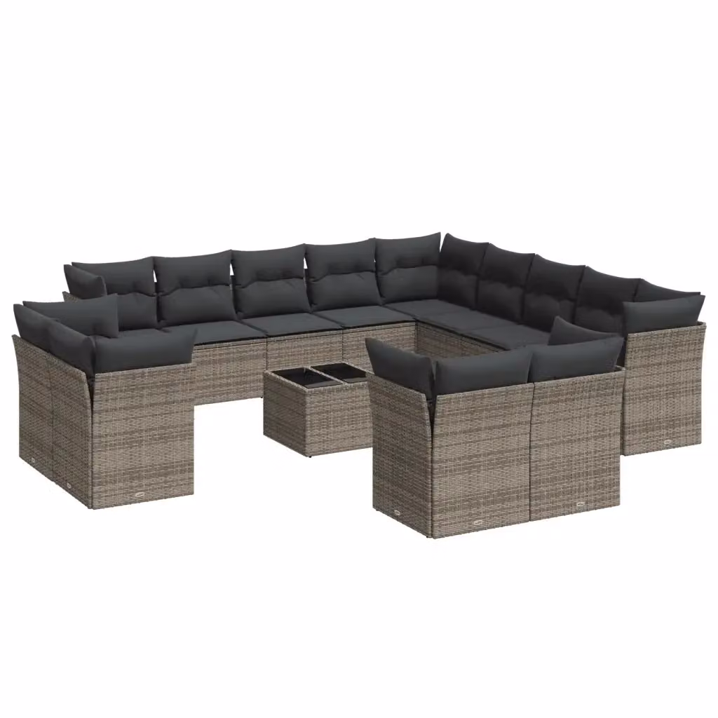 Set di Divani da Giardino a Forma di U VIDAXL in Polyrattan Grigio con 14 Cuscini – 2
