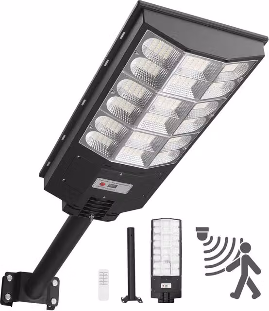 Lampione Solare da Esterno LED 12000W 900000LM con Sensore di Movimento, Faretto Impermeabile IP65 per Giardino e Parcheggio, ABS, 1 Pezzo