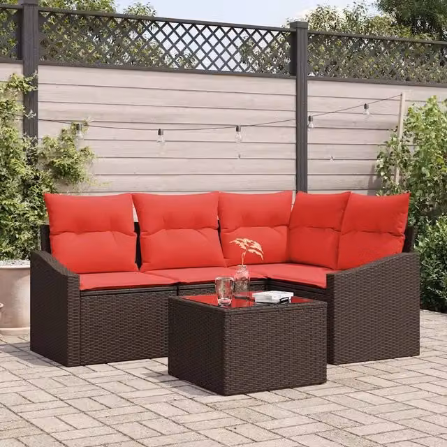 Set di divani 5 pz Marrone polyrattan 3346714