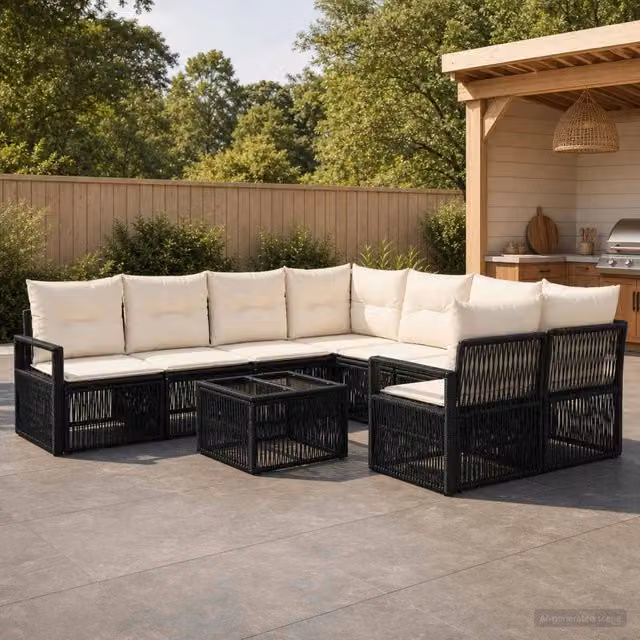 Set Divano da Giardino 9 pz Nero polyrattan 3435658