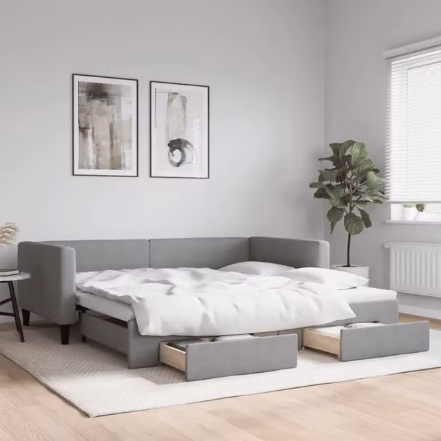 Divano Letto Estraibile Cassetti Grigio Chiaro 100x200 Tessuto 3196619