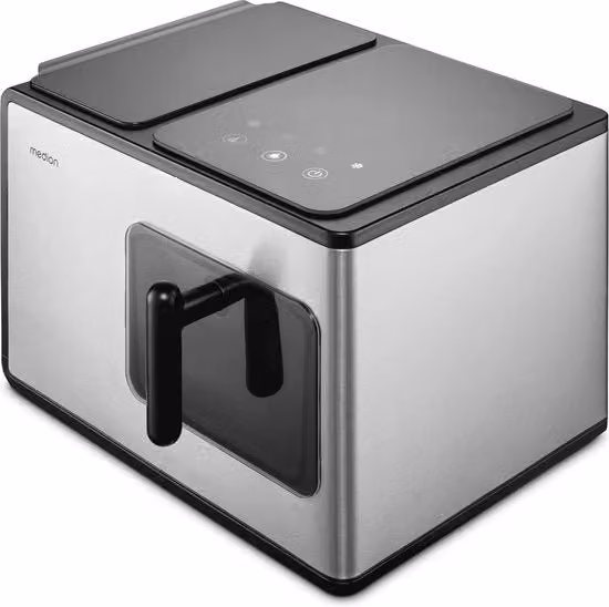 Macchina per cubetti di ghiaccio Medion con display digitale, acciaio inossidabile, colore argento, capacità 2 litri
