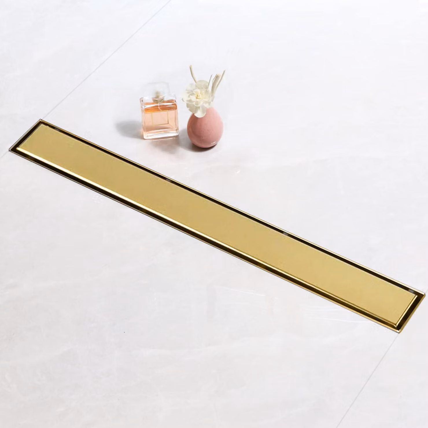 Scarico per doccia da 80 cm, dorato, pannello 2-in-1 con sifone