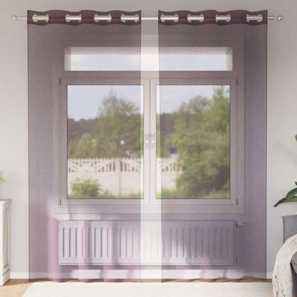 Set di 2 tende in voile semi-trasparenti vidaXL con occhielli, colore viola, L: 140 cm, H: 225 cm
