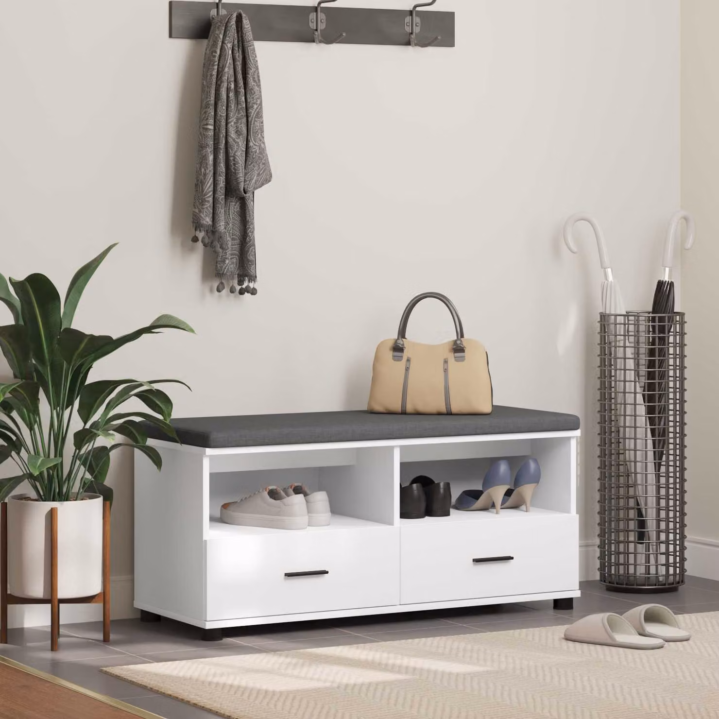 vidaXL Panca per ingresso con scarpiera moderna in bianco e nero L: 100 cm, P: 38 cm, H: 46 cm