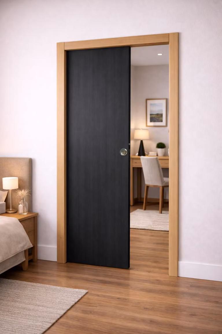 Porta scorrevole in Rovere Grigio H204 x L83 cm, con incasso, kit finitura Gd Menuserie