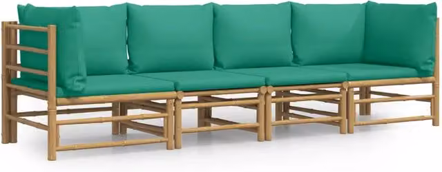 Set Salotto da Giardino 4pz | Set di Mobili da Esterno con Cuscini Verdi Bamb¨´