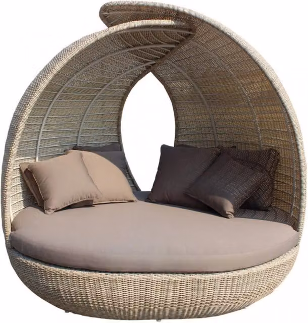 Divano da giardino COSMA Conchiglione Palma con cuscini marroni e struttura in metallo e rattan – 1