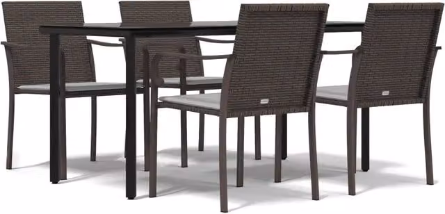 Set Pranzo da Giardino 5pz | Set Salotto da Giardino con Cuscini in Polyrattan e Acciaio