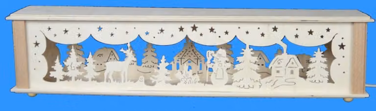 Alzata decorativa a forma di pupazzo di neve, con cervo e illuminazione. Dimensioni: 52x10x10 cm. Nuova
