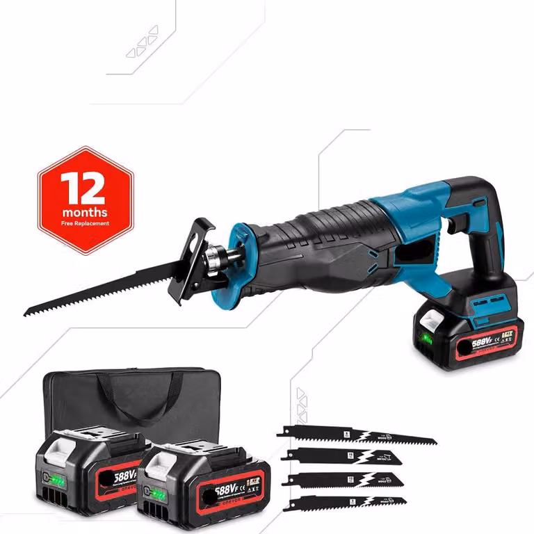 Sega reciproca a batteria - Senza fili - Velocità regolabile - 3000W - Adatta per legno, metallo e tubi - Per tagli