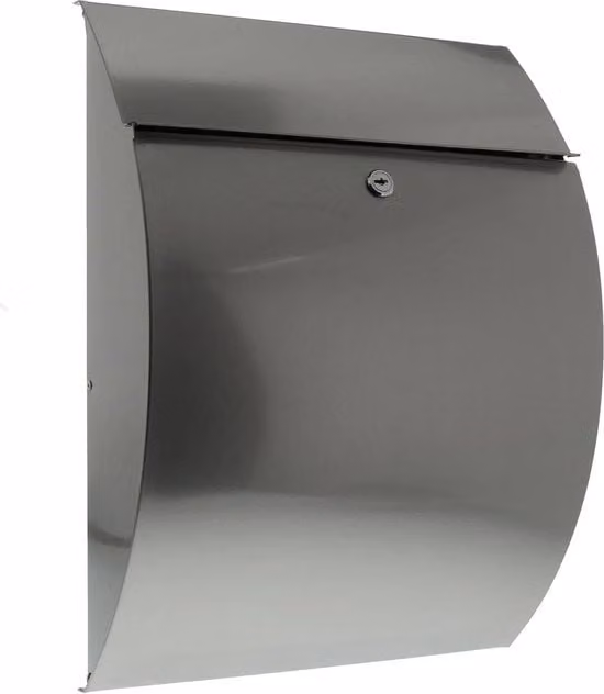 Porta Lettere da Parete in Acciaio Inossidabile Argento con Blocco di Apertura Formato A4 Norma EN 13724 L: 46,0 cm, H: 33,5 cm, P: 13,0 cm
