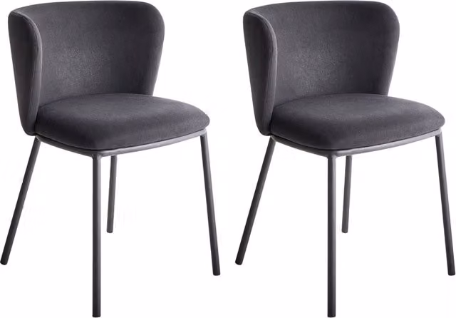 Set di 2 sedie da pranzo in poliestere nero Rivestimenti in metallo nero Gambe senza braccioli Schienale curvo Design moderno e contemporaneo