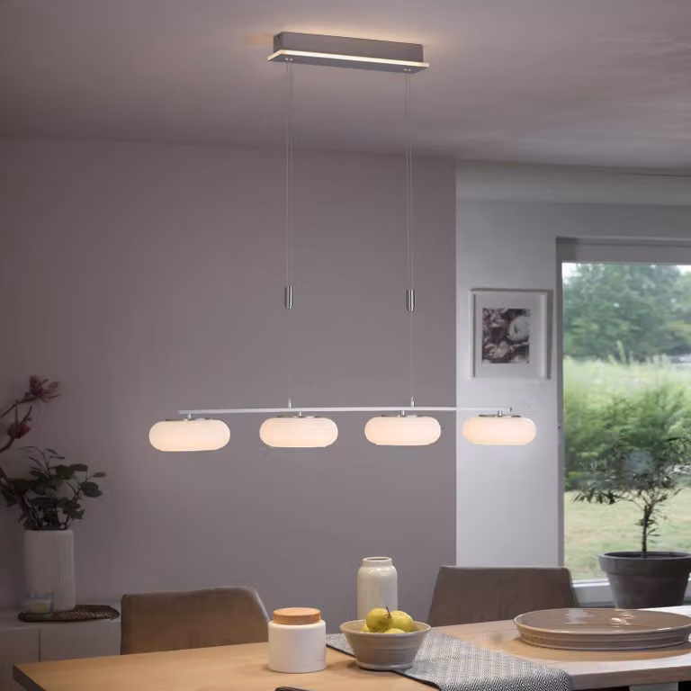 Q-Smart-Home Paul Neuhaus Q-ETIENNE LED a sospensione, 4 luci Q-Etienne, dimmerabile, Alluminio / Grigio / Zincato, Soggiorno / Sala da pranzo, Metallo, Moderno