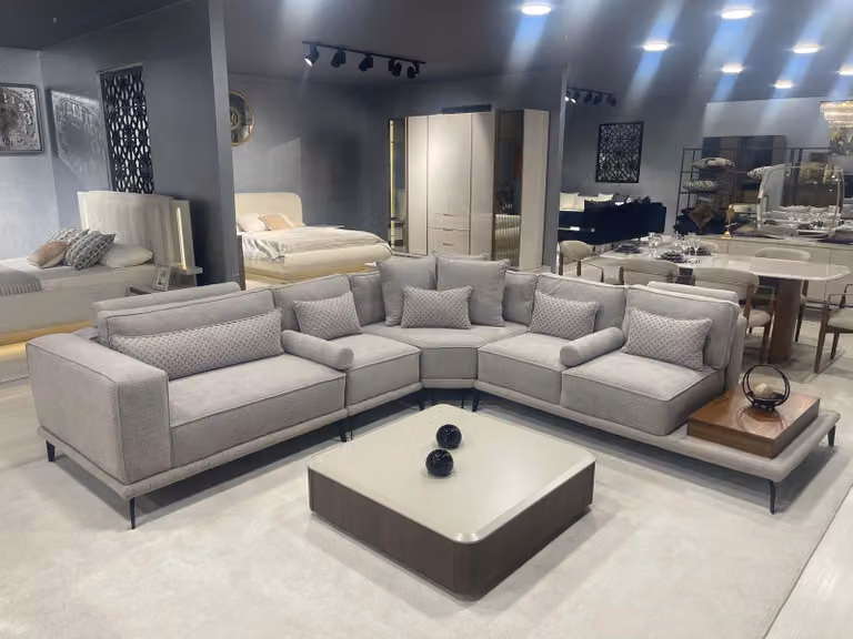 Stilvolles Graues Ecksofa Designer Wohnzimmer Textil Wohnlandschaft