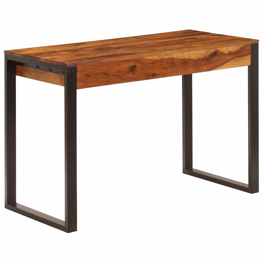 Scrivania da ufficio in legno di acacia e metallo stile industriale vidaXL, marrone, L: 110 cm, P: 55 cm, H: 78 cm – 2