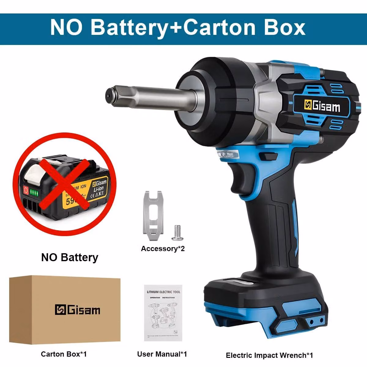 Avvitatore a impatto - Senza spazzole - Attacco quadrato da 1,27 cm - Coppia di 2800 N·m - Per batterie da 18 V - Incudine allungata - Senza fili, batteria non inclusa - Braun