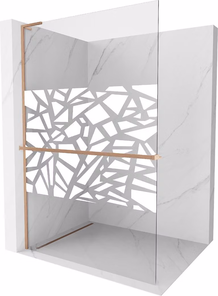 Mexen Kioto+ L parete doccia con mensola Walk-in 100 x 200 cm, motivo bianco, rame spazzolato - 800-100-123-65-85
