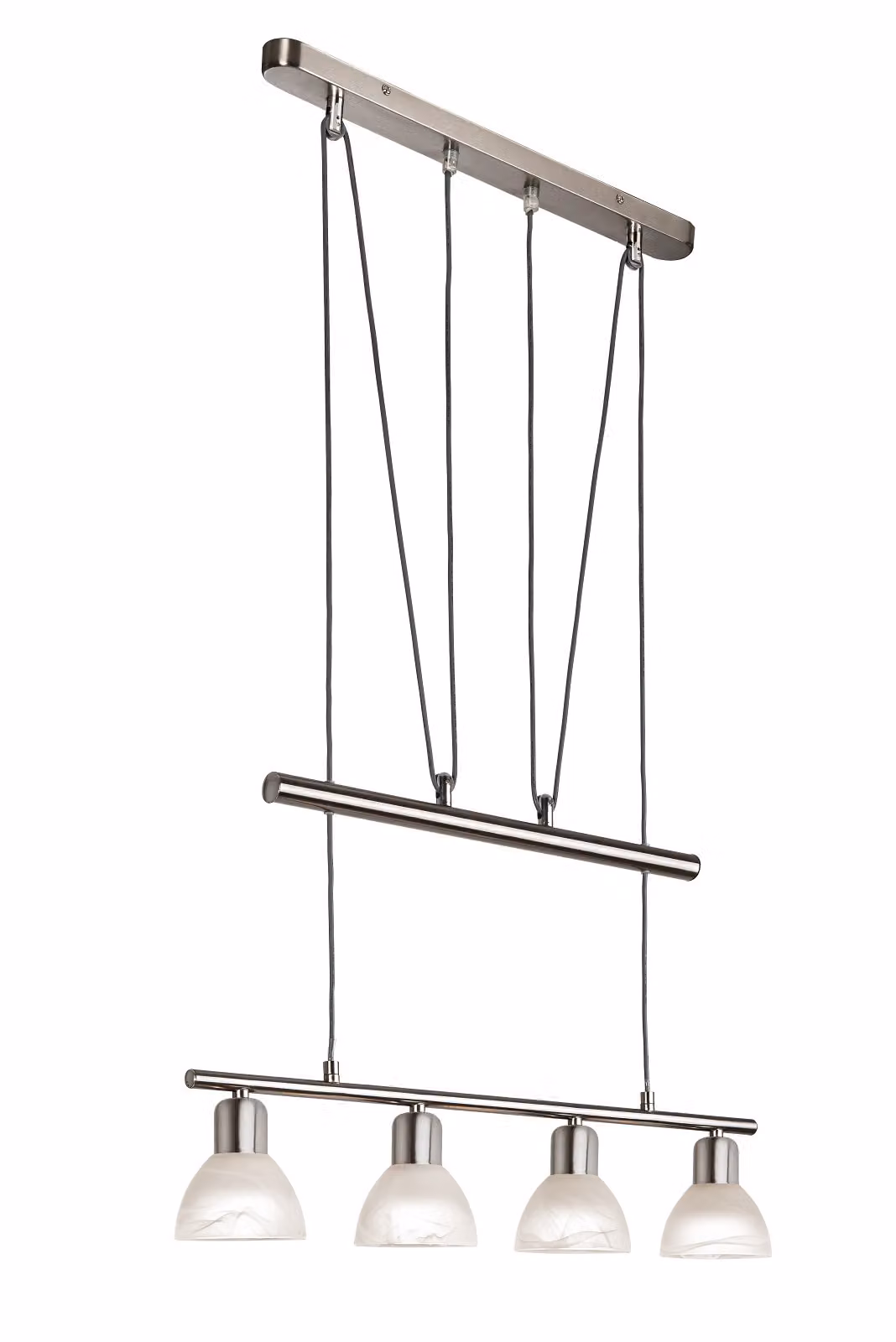 NOWA lampada a sospensione in metallo nichel opaco, 4x E14 LED