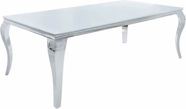 Tavolo da pranzo VELENA – Acciaio argentato e vetro opale – 180 cm – Stile barocco moderno