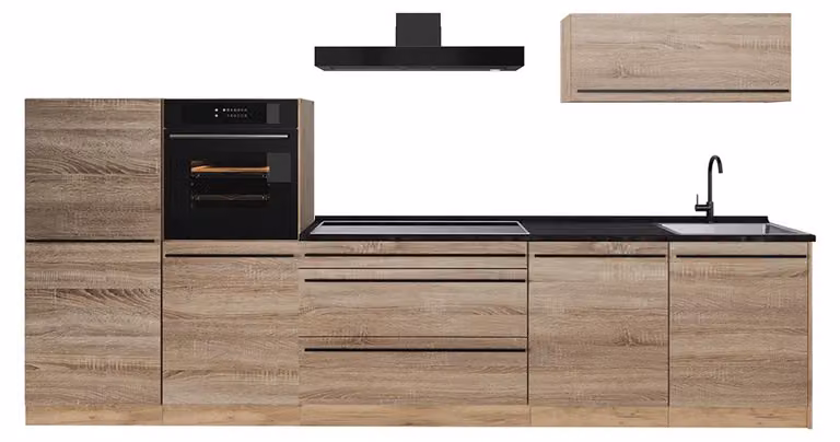 Cucina componibile Vicco R-Line Sonoma/Rovere dorato 340 cm senza piano di lavoro, Model 67308