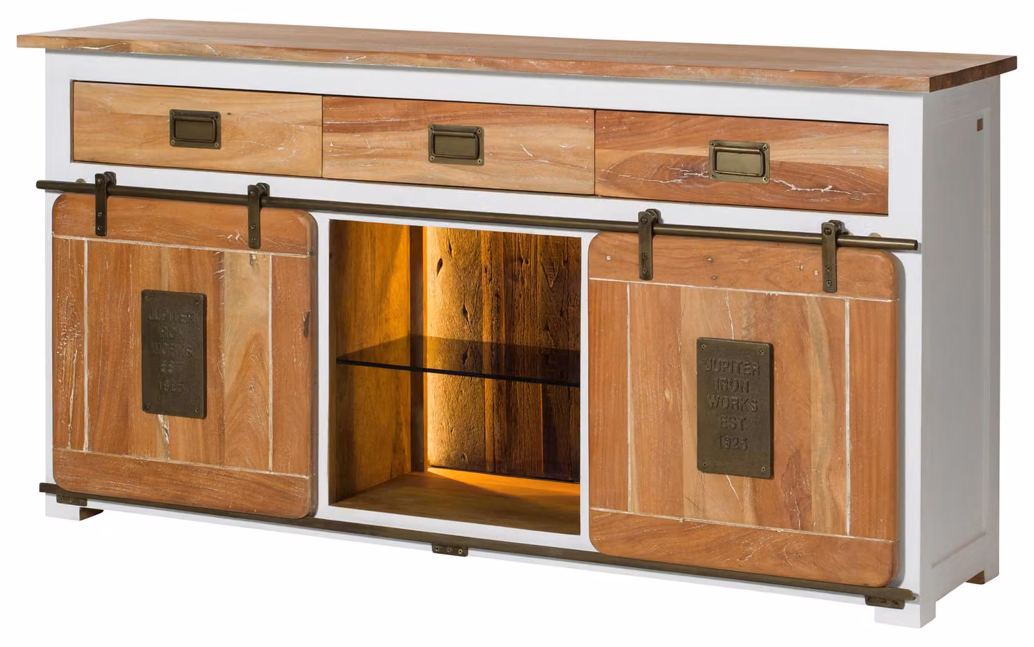 MASSIVMOEBEL24 | Credenza in legno di mango / legno riciclato 180x45x90 laccato bianco RAILWAY LUX #502