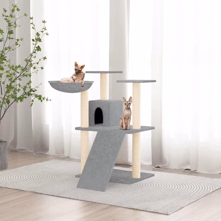 vidaXL Albero per Gatti con Tiragraffi in Sisal e Amaca, Grigio, Altezza: 83 cm