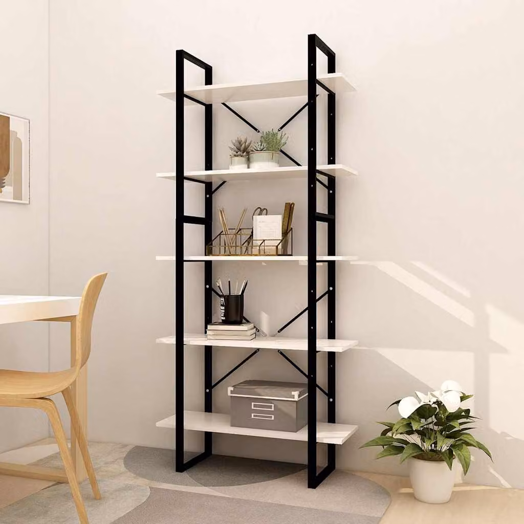 Libreria Industrial vidaXL in Legno di Pino e Metallo, Bianca, L 80 cm x P 30 cm x H 175 cm